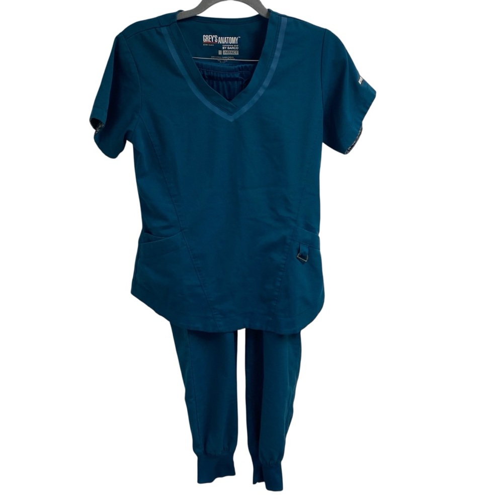 Grey's Anatomy Deep Blue Scrub Ensemble Spandex Jogger Stretch Medical Nurse Vet